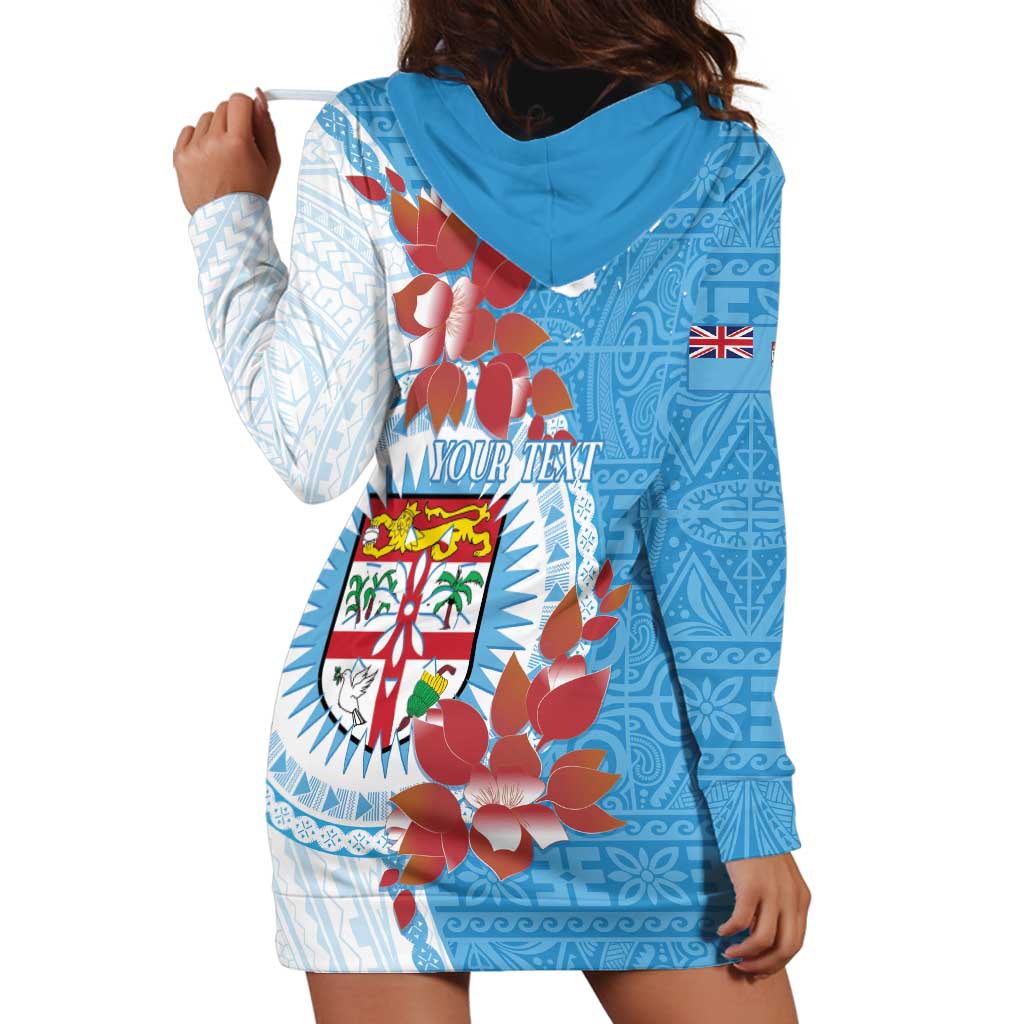 Personalised Fiji Day Hoodie Dress Fijian Tapa Pattern Mix Tagimoucia - Blue Version LT14 - Polynesian Pride