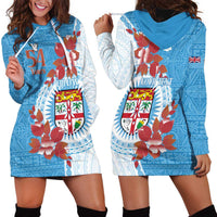 Personalised Fiji Day Hoodie Dress Fijian Tapa Pattern Mix Tagimoucia - Blue Version LT14 - Polynesian Pride