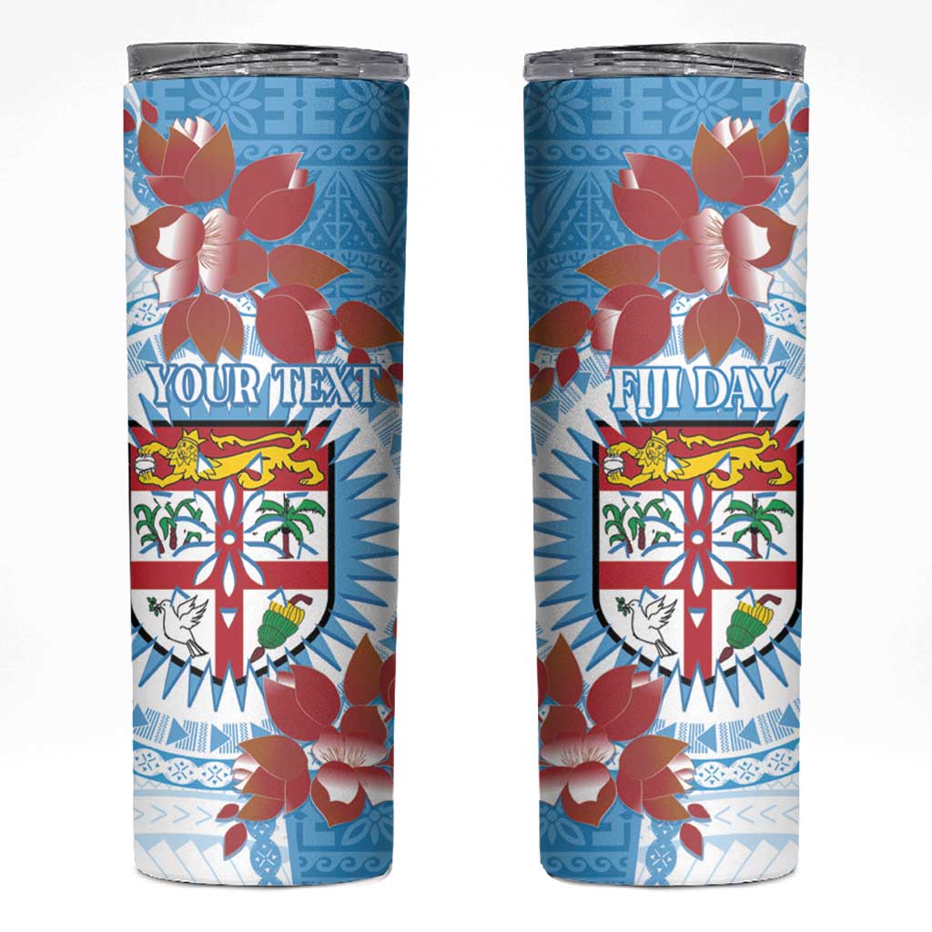 Personalised Fiji Day Skinny Tumbler Fijian Tapa Pattern Mix Tagimoucia - Blue Version LT14 Blue - Polynesian Pride