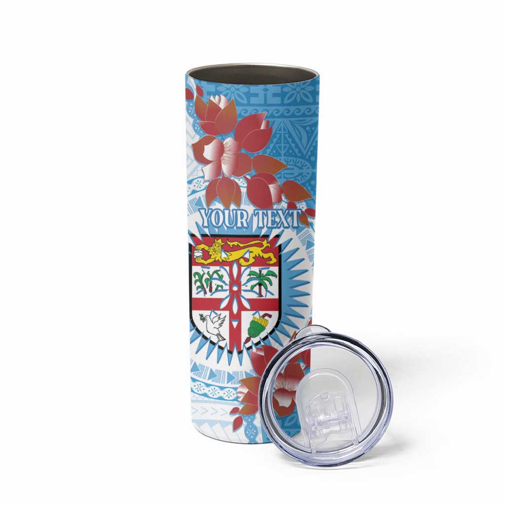 Personalised Fiji Day Skinny Tumbler Fijian Tapa Pattern Mix Tagimoucia - Blue Version LT14 - Polynesian Pride