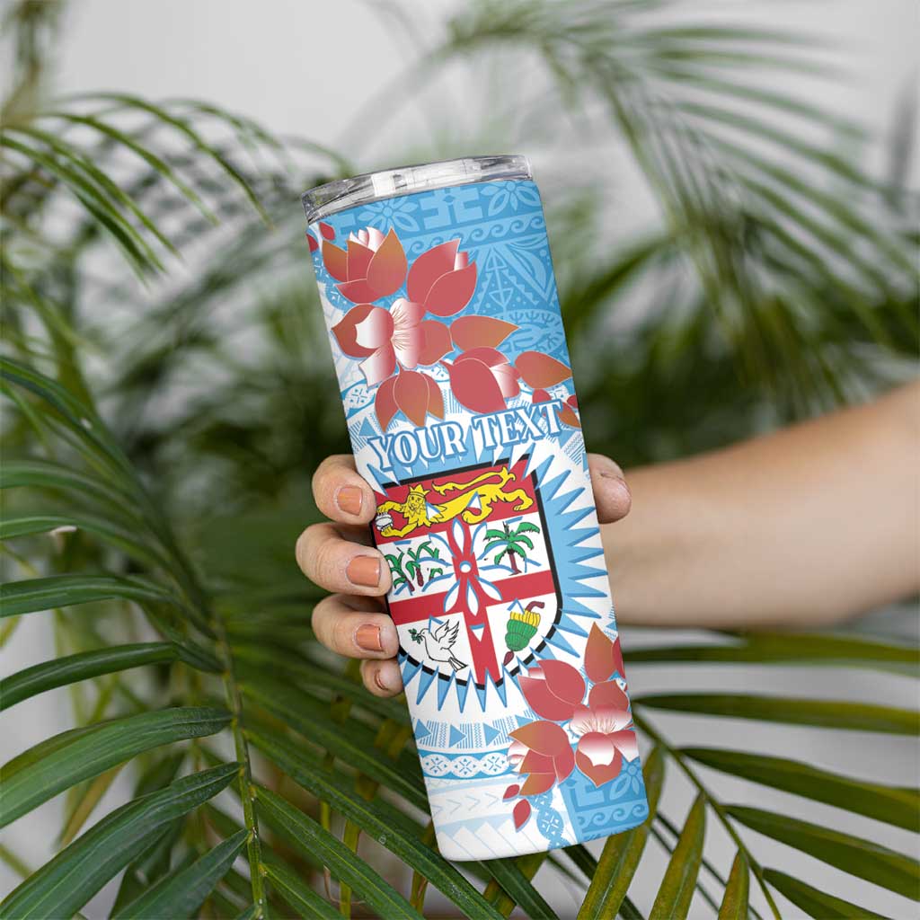 Personalised Fiji Day Skinny Tumbler Fijian Tapa Pattern Mix Tagimoucia - Blue Version LT14 - Polynesian Pride