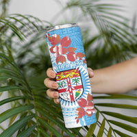 Personalised Fiji Day Skinny Tumbler Fijian Tapa Pattern Mix Tagimoucia - Blue Version LT14 - Polynesian Pride