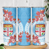 Personalised Fiji Day Skinny Tumbler Fijian Tapa Pattern Mix Tagimoucia - Blue Version LT14 - Polynesian Pride