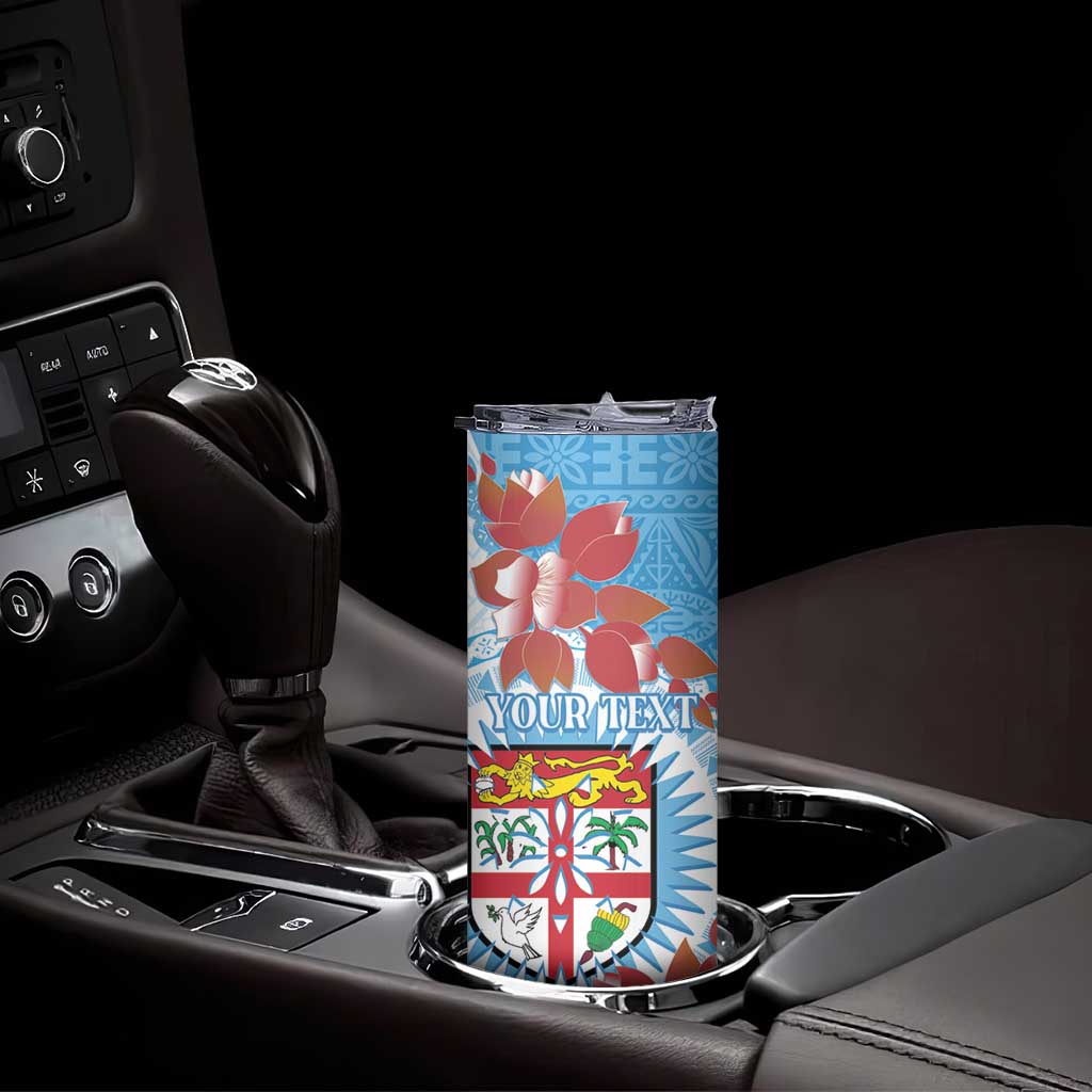 Personalised Fiji Day Skinny Tumbler Fijian Tapa Pattern Mix Tagimoucia - Blue Version LT14 - Polynesian Pride
