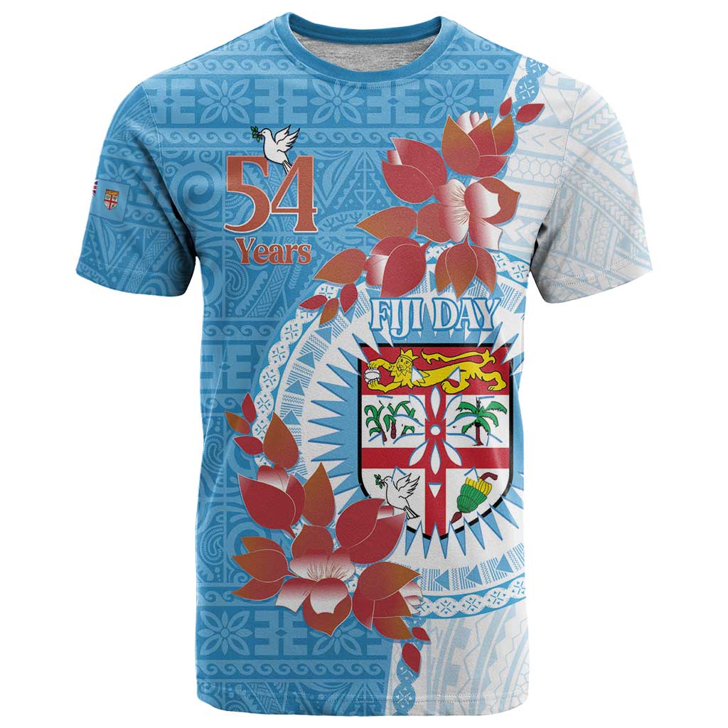 Personalised Fiji Day T Shirt Fijian Tapa Pattern Mix Tagimoucia - Blue Version LT14 Blue - Polynesian Pride