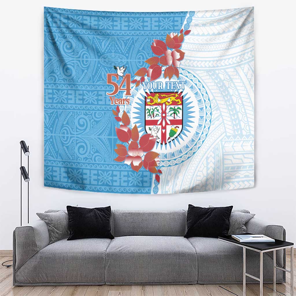 Personalised Fiji Day Tapestry Fijian Tapa Pattern Mix Tagimoucia - Blue Version LT14 Blue - Polynesian Pride