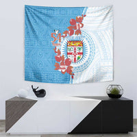Personalised Fiji Day Tapestry Fijian Tapa Pattern Mix Tagimoucia - Blue Version LT14 - Polynesian Pride