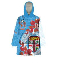 Personalised Fiji Day Wearable Blanket Hoodie Fijian Tapa Pattern Mix Tagimoucia - Blue Version LT14 One Size Blue - Polynesian Pride