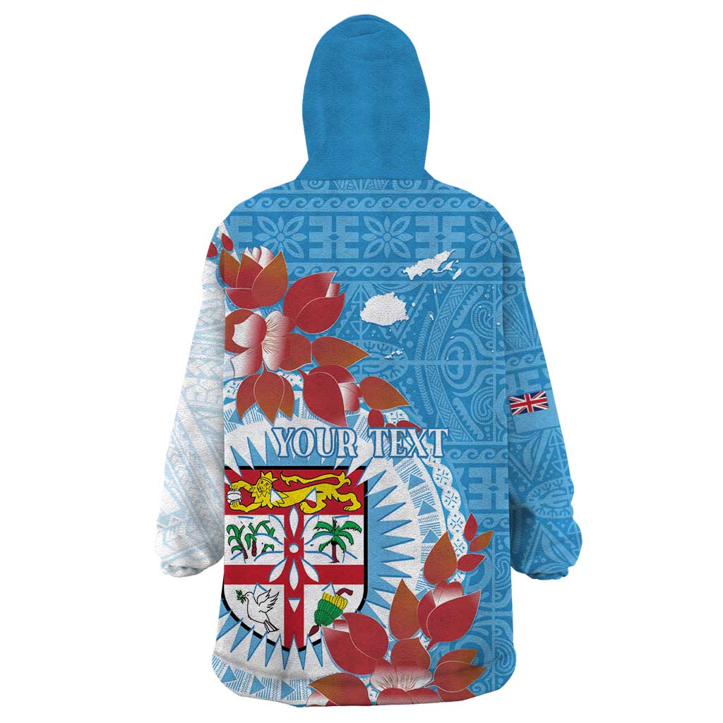 Personalised Fiji Day Wearable Blanket Hoodie Fijian Tapa Pattern Mix Tagimoucia - Blue Version LT14 - Polynesian Pride