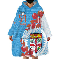 Personalised Fiji Day Wearable Blanket Hoodie Fijian Tapa Pattern Mix Tagimoucia - Blue Version LT14 - Polynesian Pride