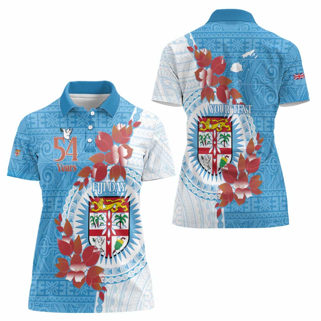 Personalised Fiji Day Women Polo Shirt Fijian Tapa Pattern Mix Tagimoucia - Blue Version