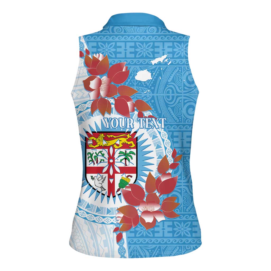 Personalised Fiji Day Women Sleeveless Polo Shirt Fijian Tapa Pattern Mix Tagimoucia - Blue Version LT14 - Polynesian Pride