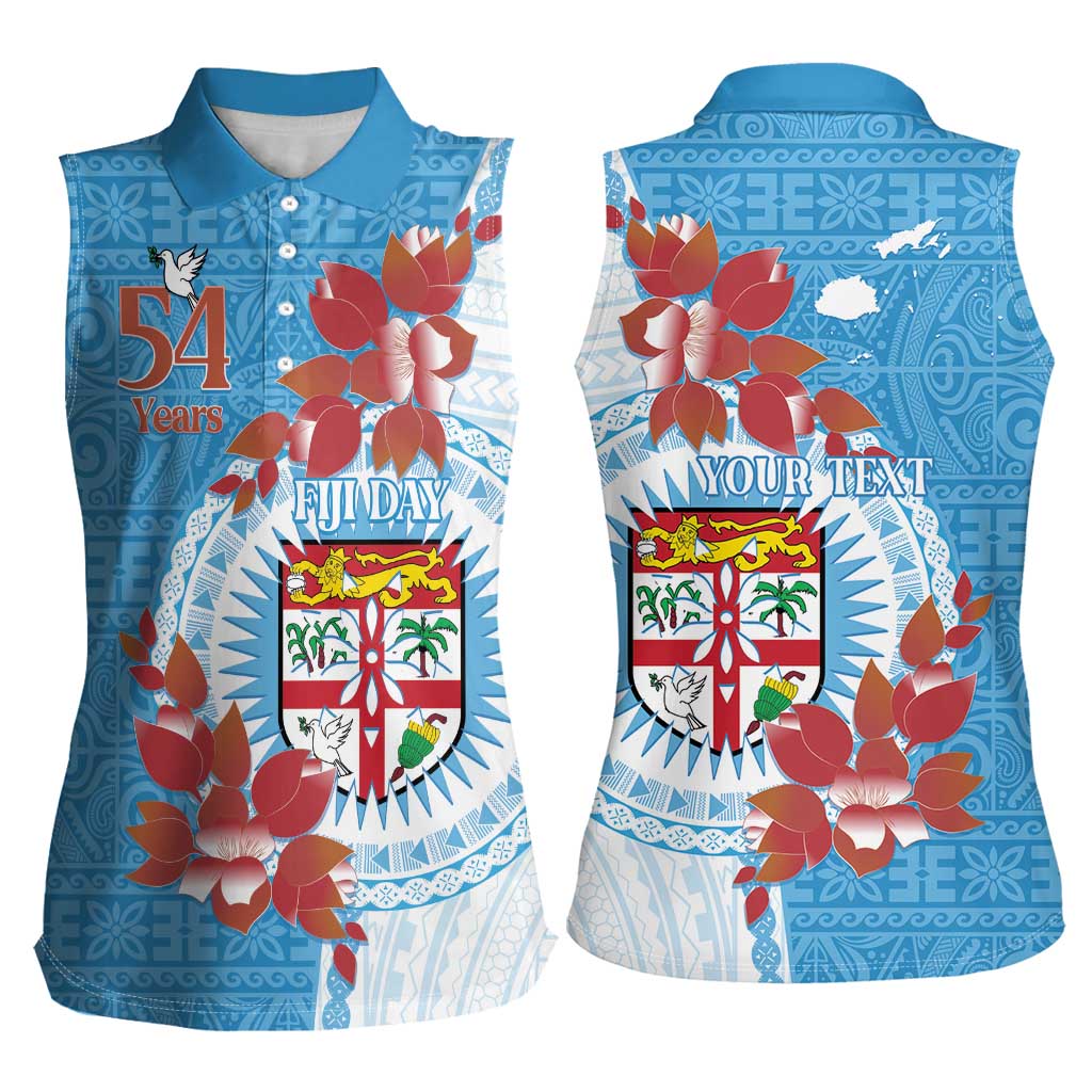 Personalised Fiji Day Women Sleeveless Polo Shirt Fijian Tapa Pattern Mix Tagimoucia - Blue Version LT14 - Polynesian Pride