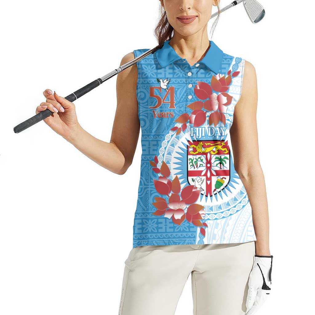 Personalised Fiji Day Women Sleeveless Polo Shirt Fijian Tapa Pattern Mix Tagimoucia - Blue Version LT14 - Polynesian Pride
