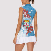 Personalised Fiji Day Women Sleeveless Polo Shirt Fijian Tapa Pattern Mix Tagimoucia - Blue Version LT14 - Polynesian Pride