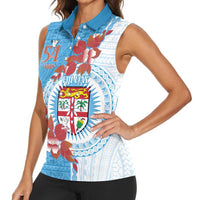 Personalised Fiji Day Women Sleeveless Polo Shirt Fijian Tapa Pattern Mix Tagimoucia - Blue Version LT14 - Polynesian Pride