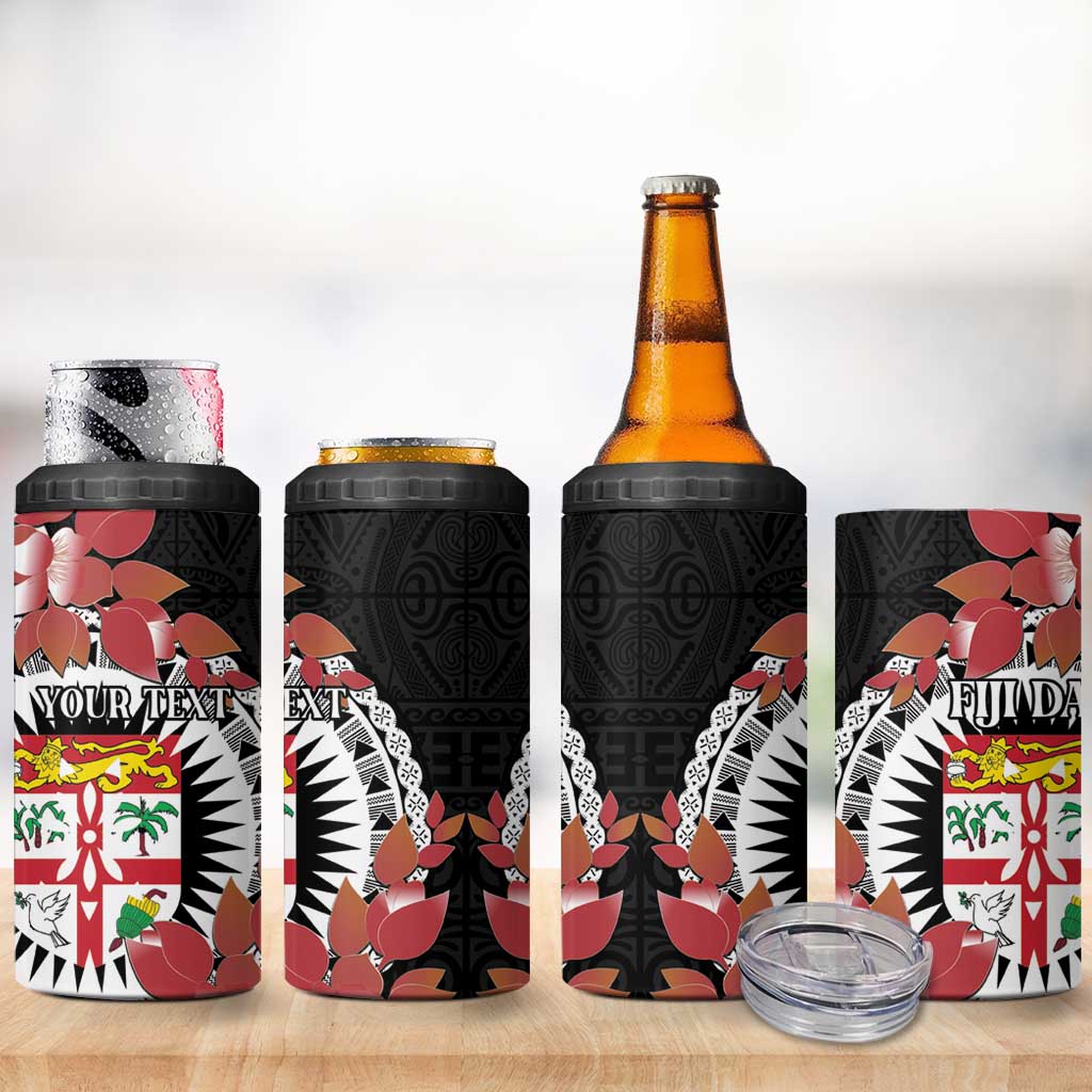 Personalised Fiji Day 4 in 1 Can Cooler Tumbler Fijian Tapa Pattern Mix Tagimoucia - Black Version LT14 - Polynesian Pride