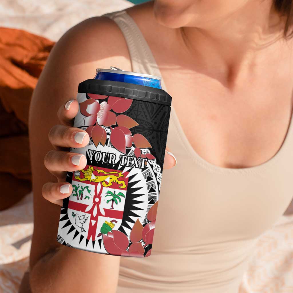 Personalised Fiji Day 4 in 1 Can Cooler Tumbler Fijian Tapa Pattern Mix Tagimoucia - Black Version LT14 - Polynesian Pride