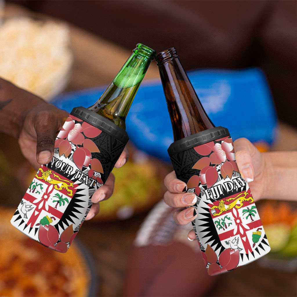 Personalised Fiji Day 4 in 1 Can Cooler Tumbler Fijian Tapa Pattern Mix Tagimoucia - Black Version LT14 - Polynesian Pride