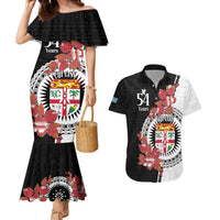 Personalised Fiji Day Couples Matching Mermaid Dress and Hawaiian Shirt Fijian Tapa Pattern Mix Tagimoucia - Black Version LT14 Black - Polynesian Pride