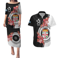 Personalised Fiji Day Couples Matching Puletasi and Hawaiian Shirt Fijian Tapa Pattern Mix Tagimoucia - Black Version LT14 Black - Polynesian Pride