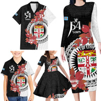 Personalised Fiji Day Family Matching Long Sleeve Bodycon Dress and Hawaiian Shirt Fijian Tapa Pattern Mix Tagimoucia - Black Version LT14 - Polynesian Pride