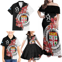 Personalised Fiji Day Family Matching Off Shoulder Maxi Dress and Hawaiian Shirt Fijian Tapa Pattern Mix Tagimoucia - Black Version LT14 - Polynesian Pride