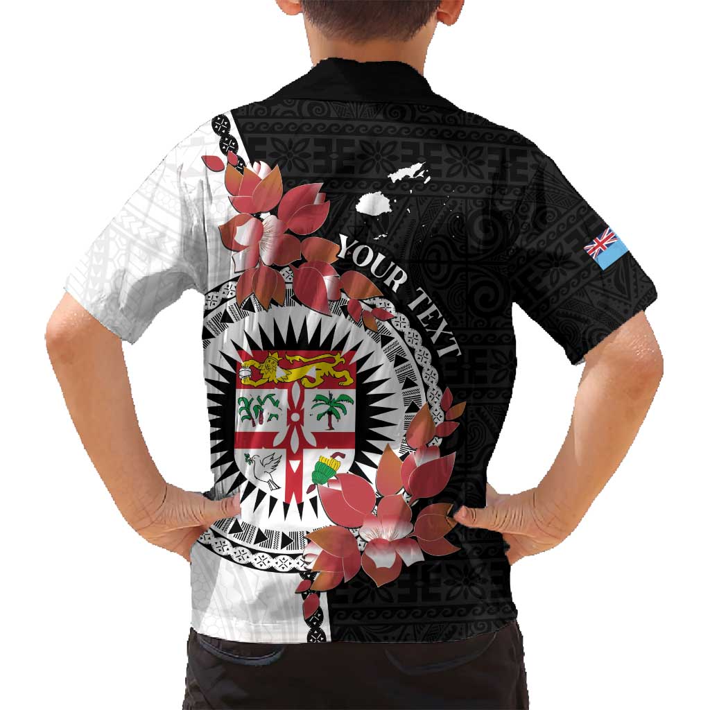 Personalised Fiji Day Family Matching Summer Maxi Dress and Hawaiian Shirt Fijian Tapa Pattern Mix Tagimoucia - Black Version LT14 - Polynesian Pride