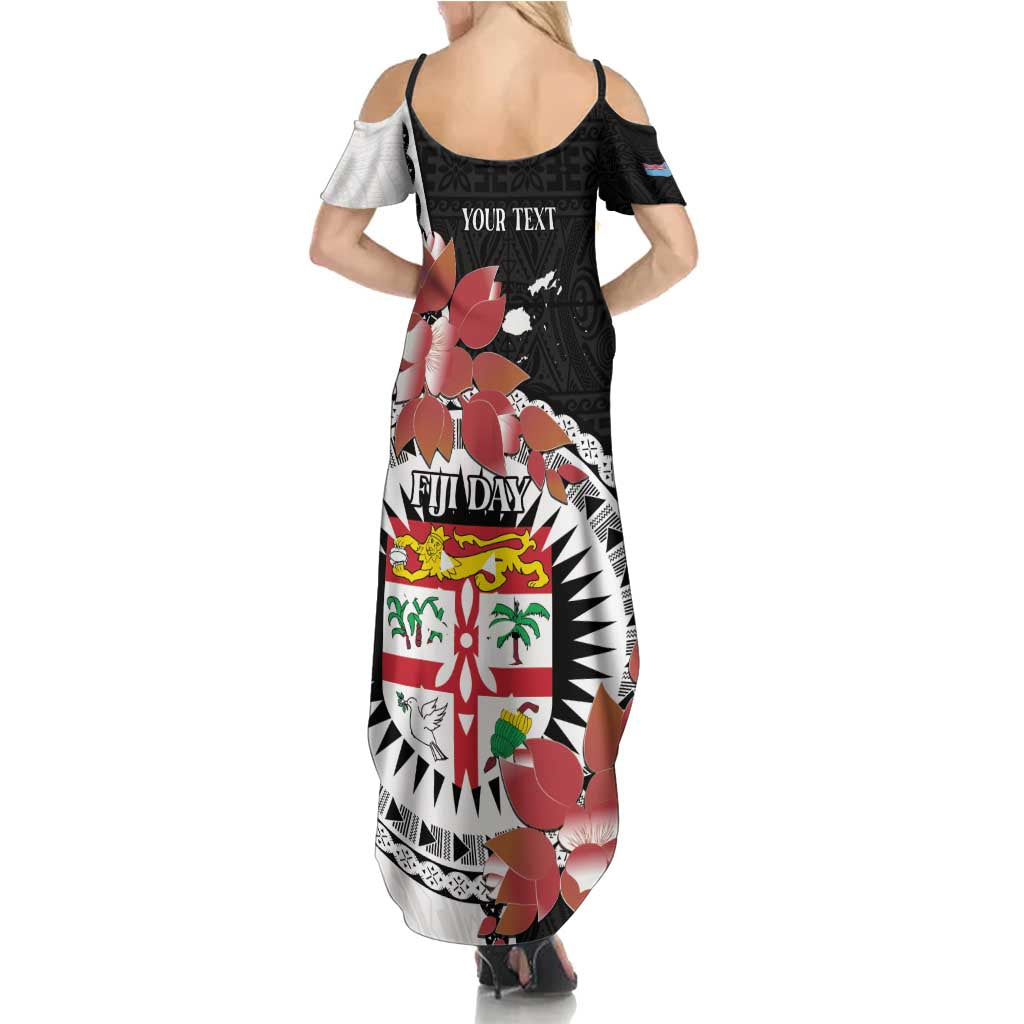 Personalised Fiji Day Family Matching Summer Maxi Dress and Hawaiian Shirt Fijian Tapa Pattern Mix Tagimoucia - Black Version LT14 - Polynesian Pride
