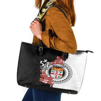 Personalised Fiji Day Leather Tote Bag Fijian Tapa Pattern Mix Tagimoucia - Black Version LT14 Black - Polynesian Pride