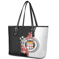 Personalised Fiji Day Leather Tote Bag Fijian Tapa Pattern Mix Tagimoucia - Black Version LT14 - Polynesian Pride