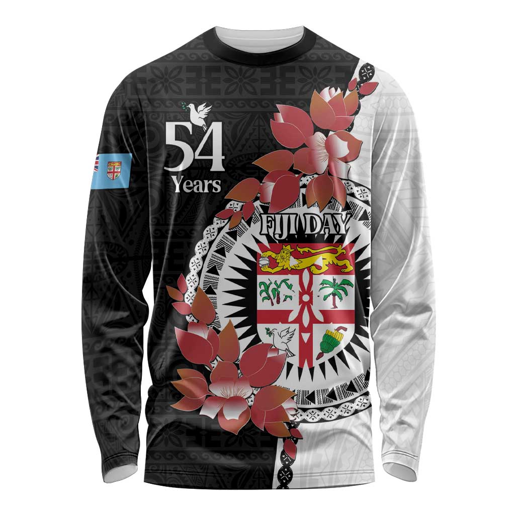 Personalised Fiji Day Long Sleeve Shirt Fijian Tapa Pattern Mix Tagimoucia - Black Version LT14 Unisex Black - Polynesian Pride
