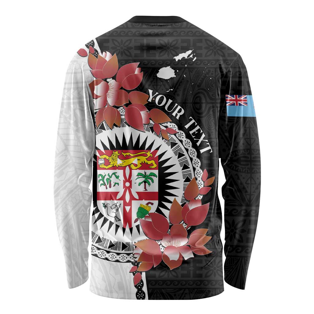 Personalised Fiji Day Long Sleeve Shirt Fijian Tapa Pattern Mix Tagimoucia - Black Version LT14 - Polynesian Pride