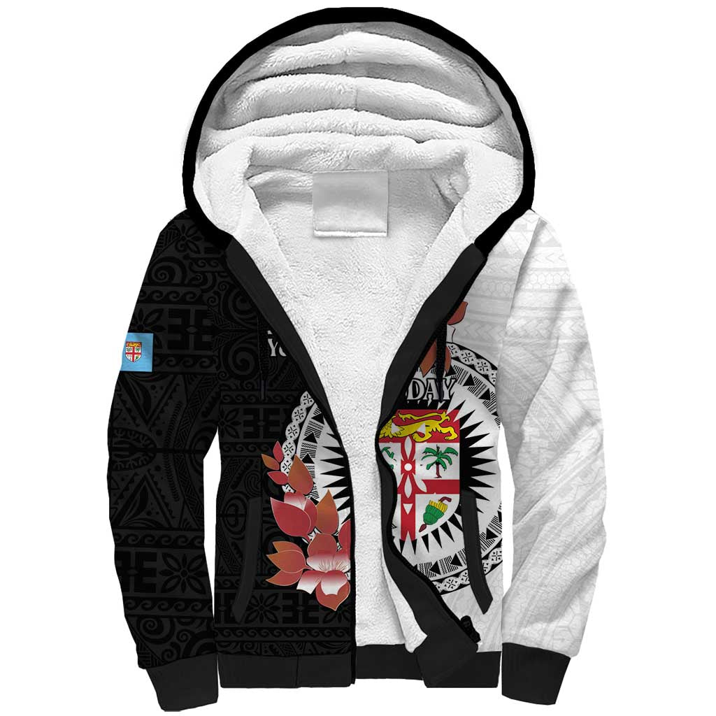 Personalised Fiji Day Sherpa Hoodie Fijian Tapa Pattern Mix Tagimoucia - Black Version LT14 Unisex Black - Polynesian Pride