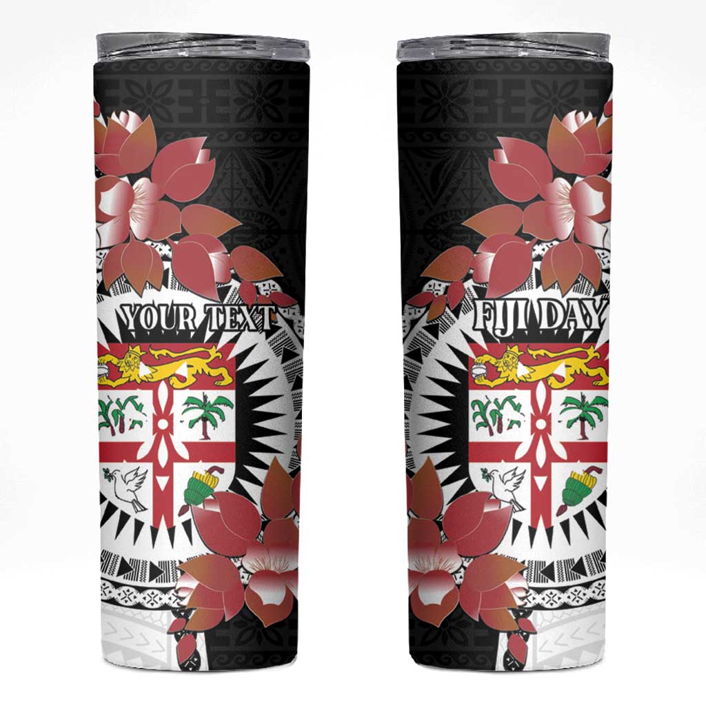 Personalised Fiji Day Skinny Tumbler Fijian Tapa Pattern Mix Tagimoucia - Black Version LT14 Black - Polynesian Pride