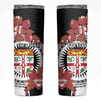 Personalised Fiji Day Skinny Tumbler Fijian Tapa Pattern Mix Tagimoucia - Black Version LT14 Black - Polynesian Pride