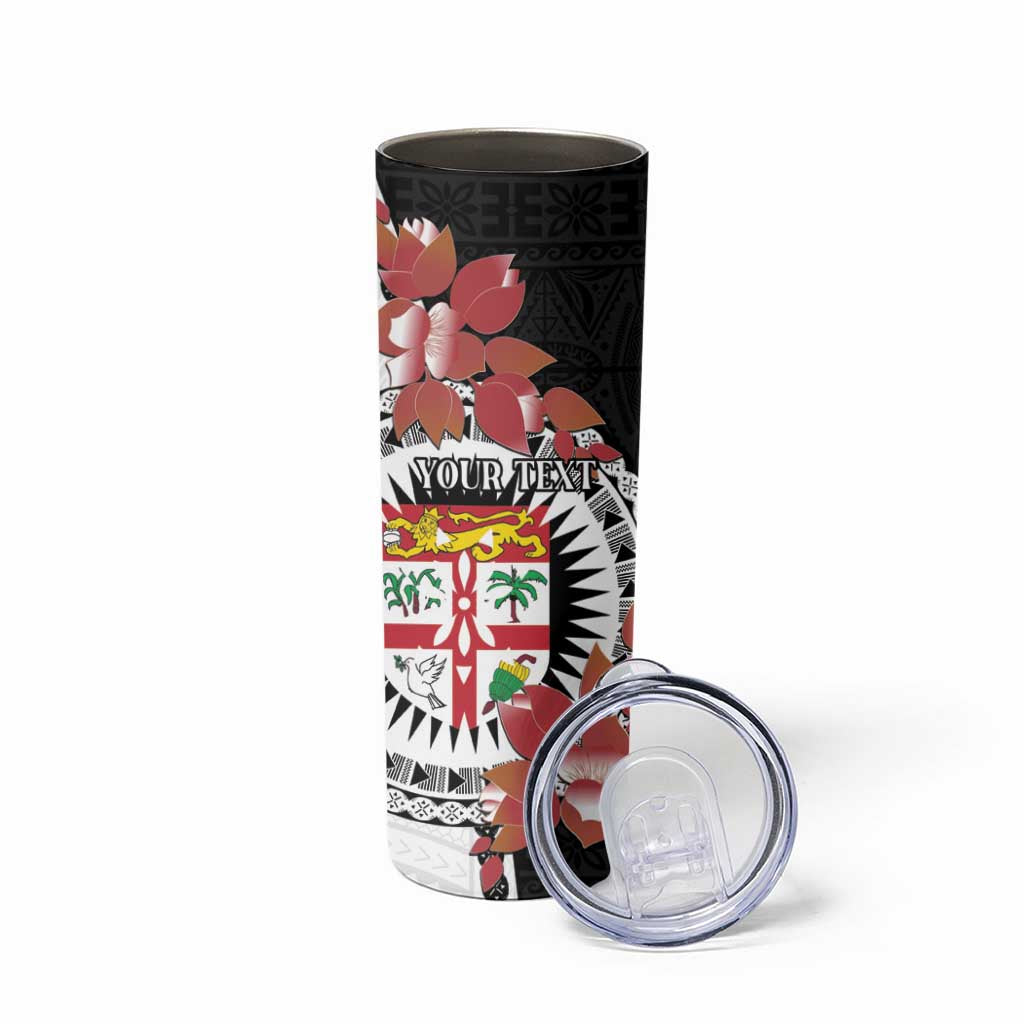 Personalised Fiji Day Skinny Tumbler Fijian Tapa Pattern Mix Tagimoucia - Black Version LT14 - Polynesian Pride