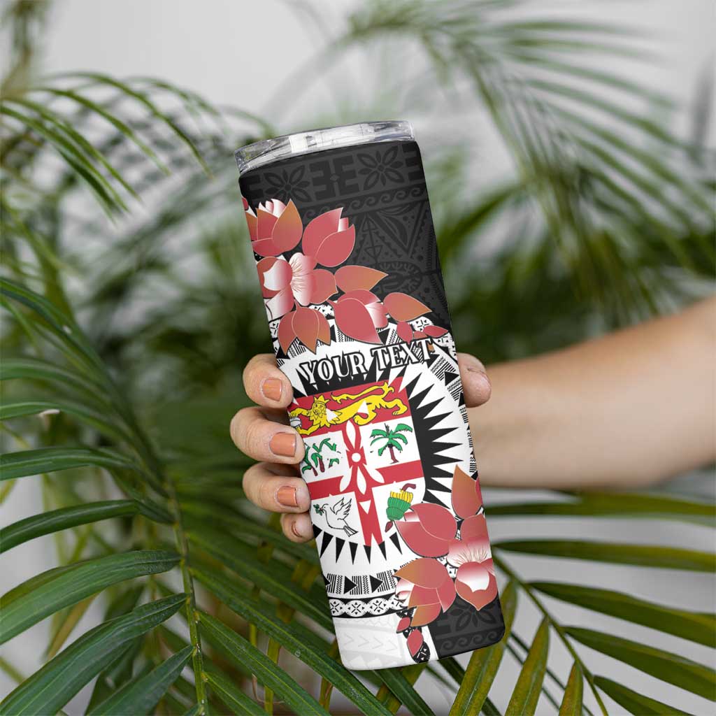 Personalised Fiji Day Skinny Tumbler Fijian Tapa Pattern Mix Tagimoucia - Black Version LT14 - Polynesian Pride
