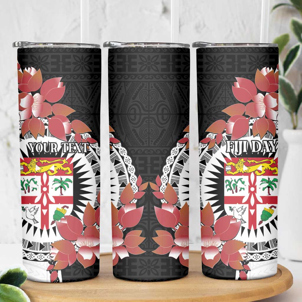 Personalised Fiji Day Skinny Tumbler Fijian Tapa Pattern Mix Tagimoucia - Black Version LT14 - Polynesian Pride