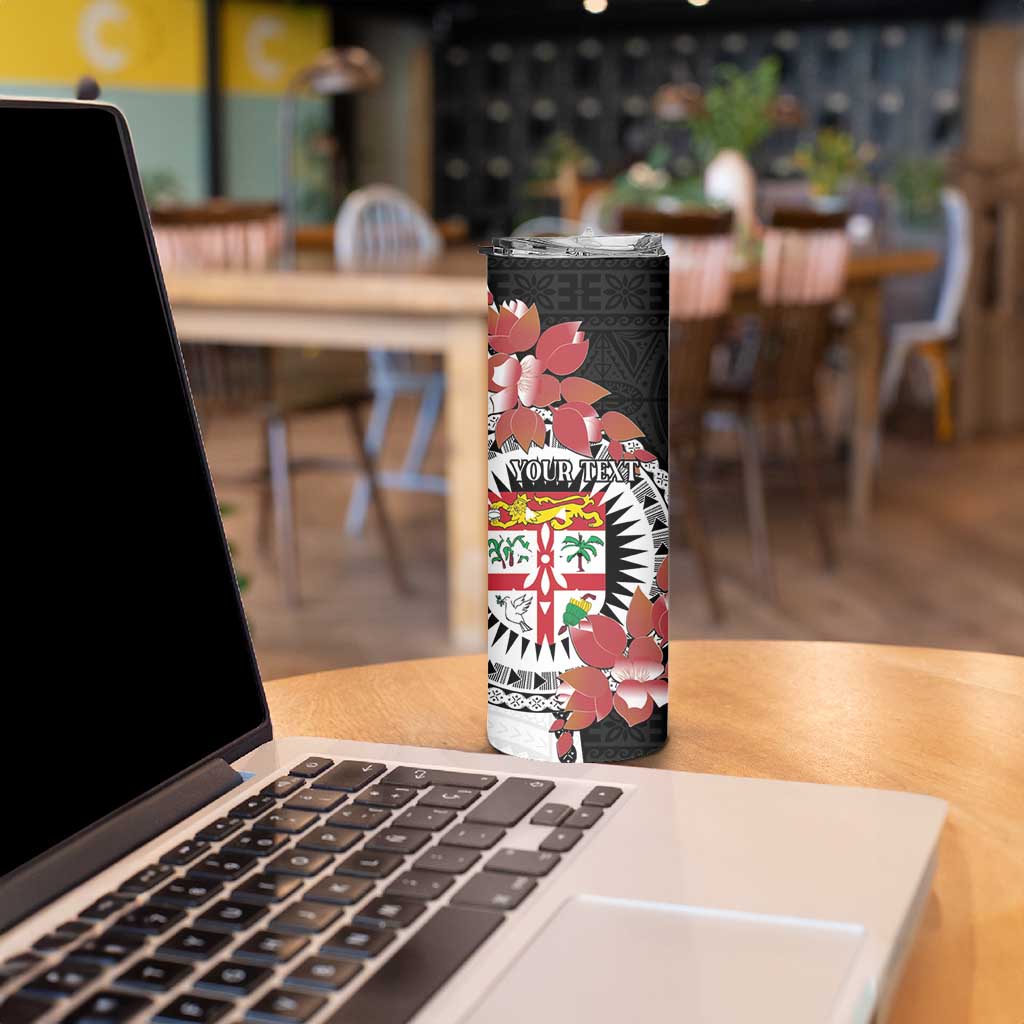 Personalised Fiji Day Skinny Tumbler Fijian Tapa Pattern Mix Tagimoucia - Black Version LT14 - Polynesian Pride