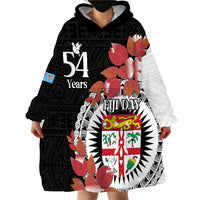 Personalised Fiji Day Wearable Blanket Hoodie Fijian Tapa Pattern Mix Tagimoucia - Black Version LT14 - Polynesian Pride