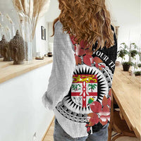 Personalised Fiji Day Women Casual Shirt Fijian Tapa Pattern Mix Tagimoucia - Black Version LT14 - Polynesian Pride