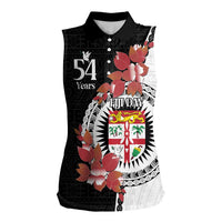 Personalised Fiji Day Women Sleeveless Polo Shirt Fijian Tapa Pattern Mix Tagimoucia - Black Version LT14 Female Black - Polynesian Pride