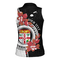 Personalised Fiji Day Women Sleeveless Polo Shirt Fijian Tapa Pattern Mix Tagimoucia - Black Version LT14 - Polynesian Pride