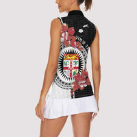 Personalised Fiji Day Women Sleeveless Polo Shirt Fijian Tapa Pattern Mix Tagimoucia - Black Version LT14 - Polynesian Pride