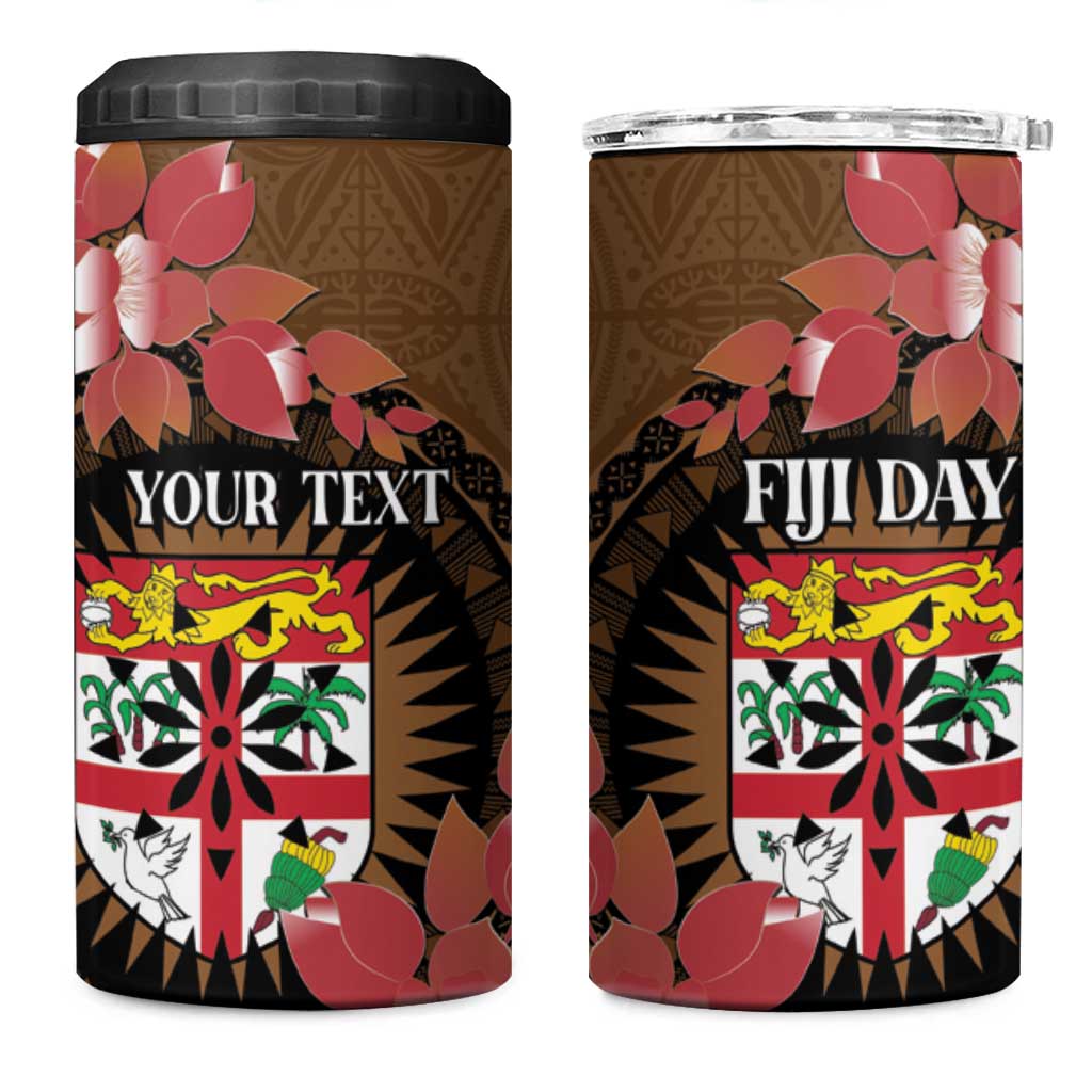 Personalised Fiji Day 4 in 1 Can Cooler Tumbler Fijian Tapa Pattern Mix Tagimoucia - Brown Version LT14 One Size: 16 oz Brown - Polynesian Pride