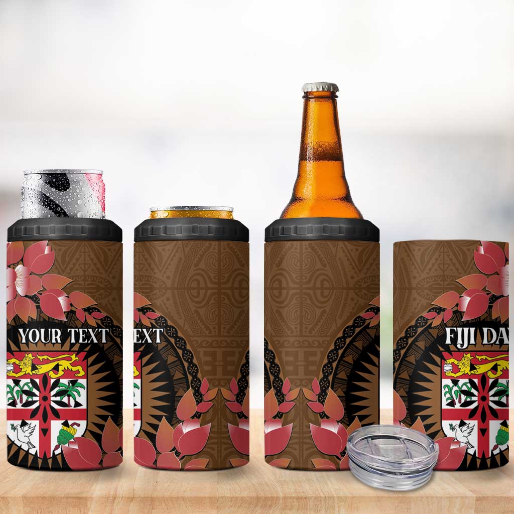 Personalised Fiji Day 4 in 1 Can Cooler Tumbler Fijian Tapa Pattern Mix Tagimoucia - Brown Version LT14 - Polynesian Pride