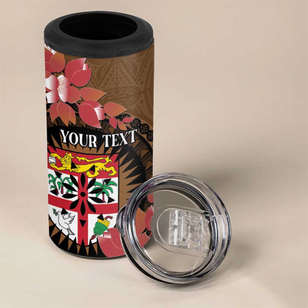 Personalised Fiji Day 4 in 1 Can Cooler Tumbler Fijian Tapa Pattern Mix Tagimoucia - Brown Version LT14 - Polynesian Pride