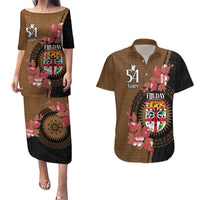 Personalised Fiji Day Couples Matching Puletasi and Hawaiian Shirt Fijian Tapa Pattern Mix Tagimoucia - Brown Version LT14 Brown - Polynesian Pride