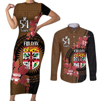 Personalised Fiji Day Couples Matching Short Sleeve Bodycon Dress and Long Sleeve Button Shirt Fijian Tapa Pattern Mix Tagimoucia - Brown Version LT14 Brown - Polynesian Pride